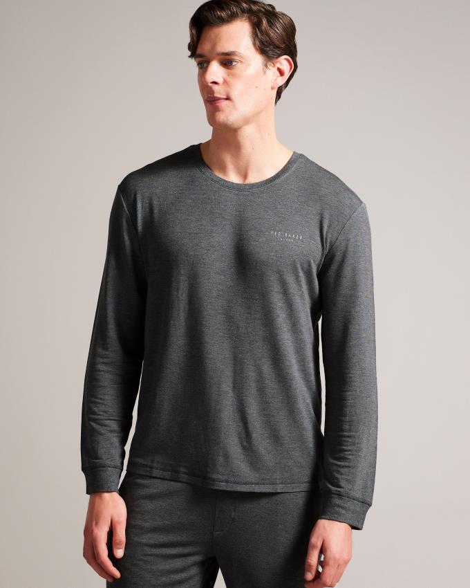 Hauts Ted Baker Solid Cotton Long Sleeve Grise Homme | UXU-74540411